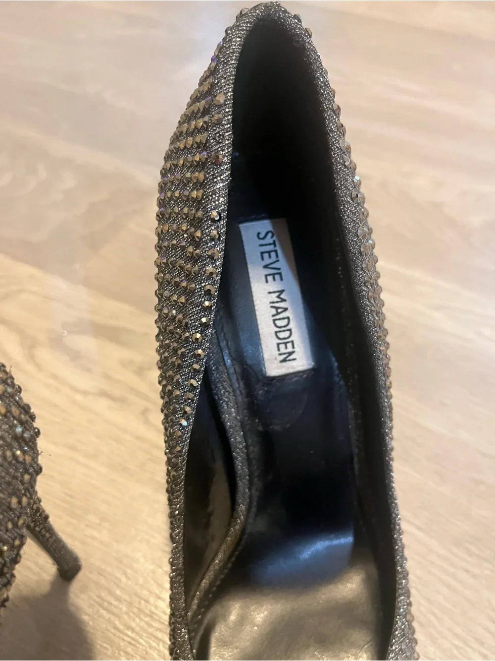 Steve Madden Gunmetal Crystal Embellished‎ Pointed-Toe Pumps